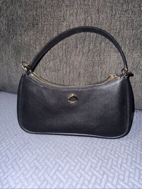 kate spade ♠️ Kayla Black Leather Shoulder Bag with Gold Hardware